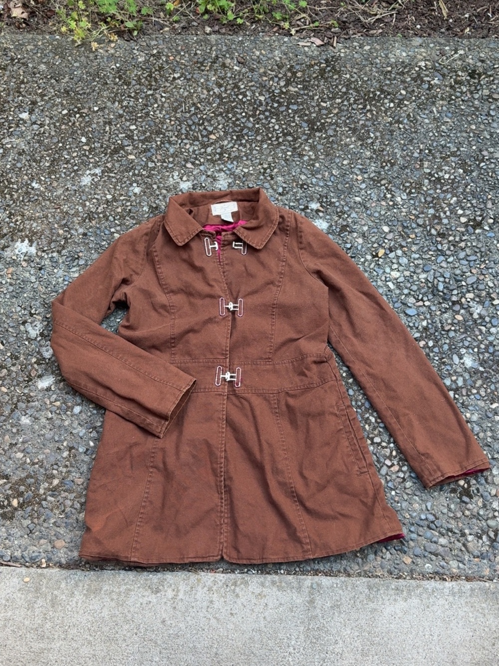 Fossil Brown Toggle-Front Trench Coat